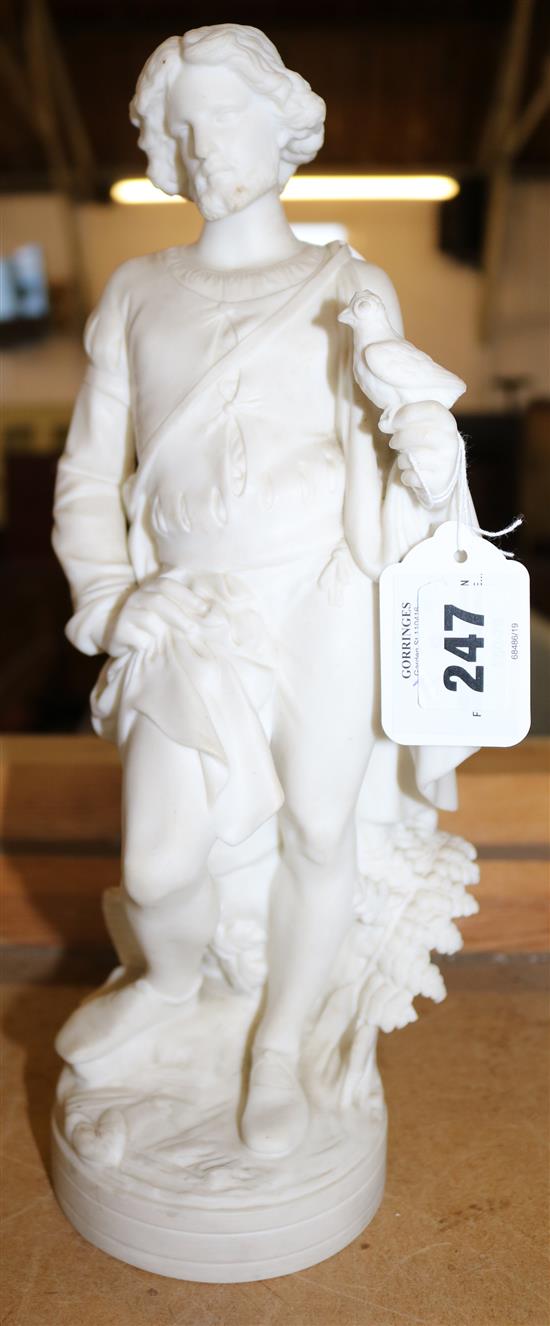 Victorian Minton Parian figure of a Renaissance gentleman with hawk (hawk a.f.)